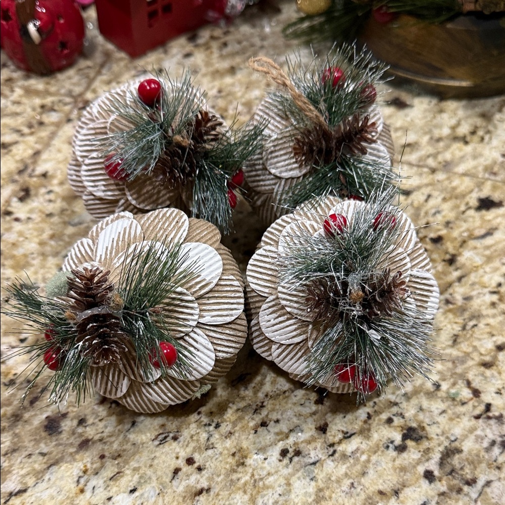 Festive Pinecone Holiday Ornaments - Brown and Green